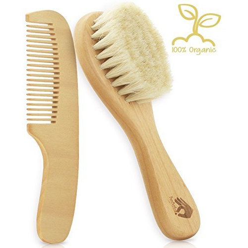PomPerfect Organic Soft Goat Hair Newborn Baby Brush